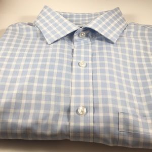 Tasso Elba blue check button down shirt 16 1/2neck
